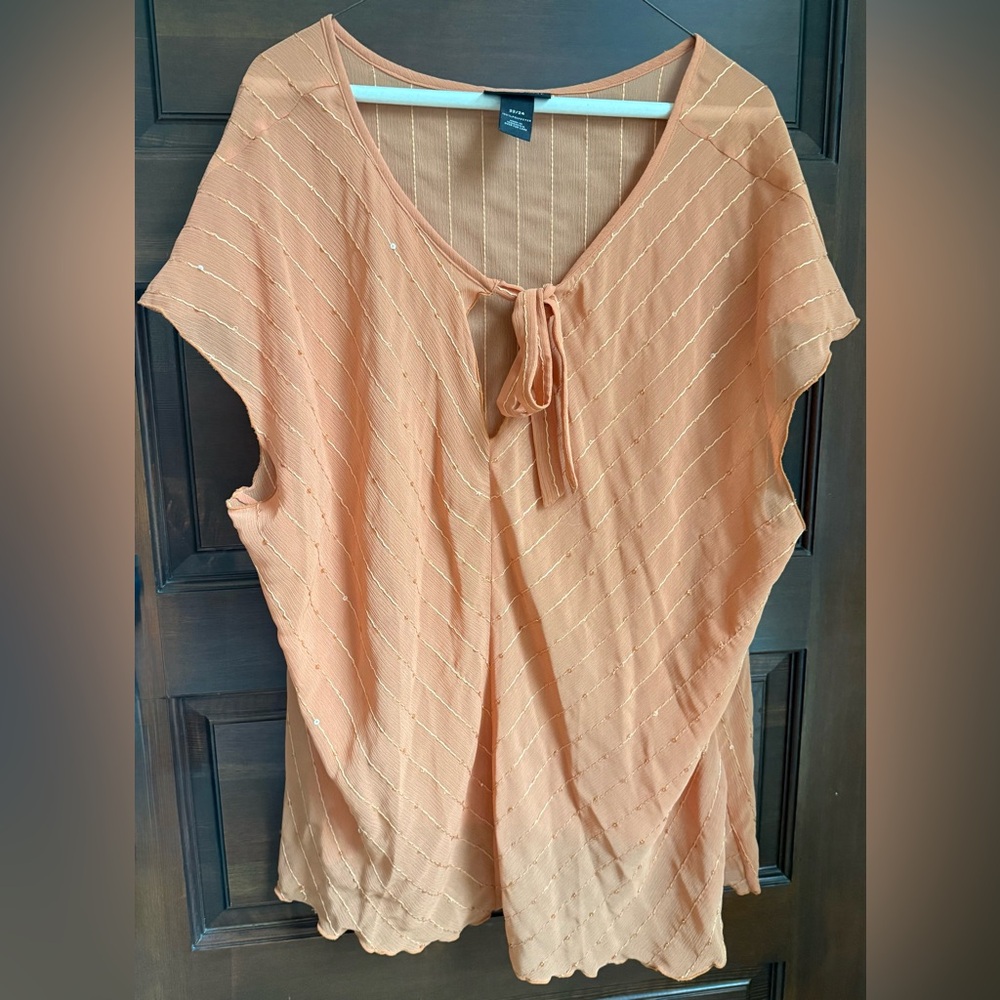 NWOT Lane Bryant Plus Size Short Sleeved Peach Blouse with Tie Accent